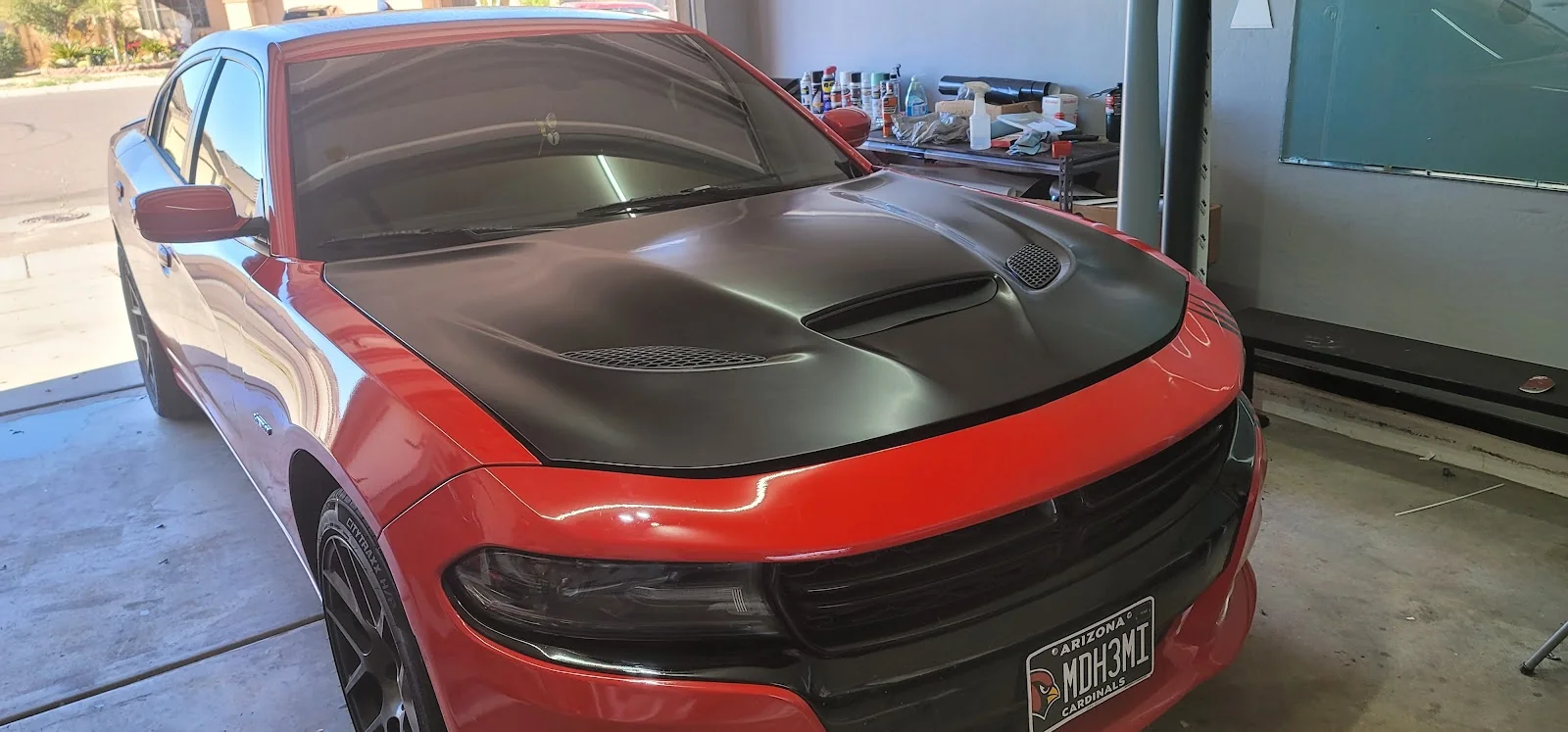 Custom Dodge Charger hood wrap at Its A Wrap AZ
